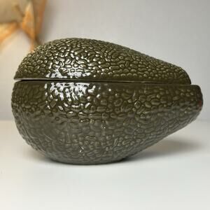 Vintage Avocado Shaped Ceramic Covered Dish For Guacamole Green Kitchen Deco